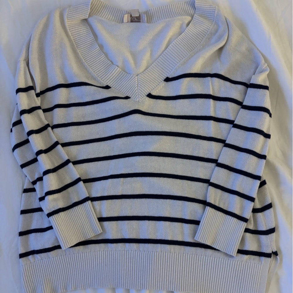 Striped Sweater with Navy and White Design